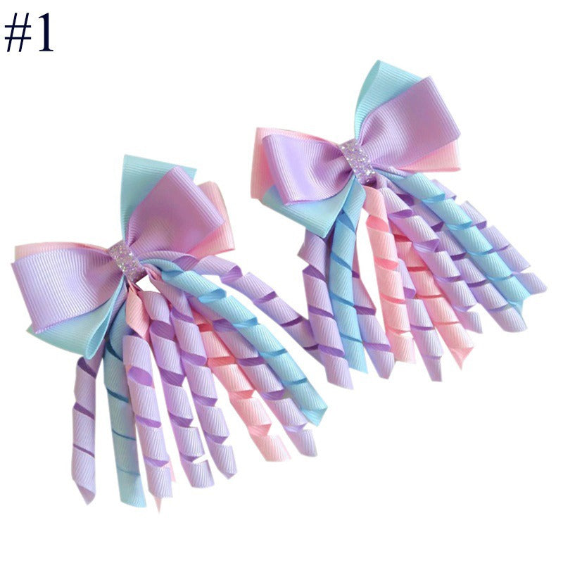Wholesale 5pcs Bow Curl Ribbon Children's Christmas Independence Day Hair Clip